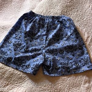 Light Blue Patterned Elastic Waist Shorts